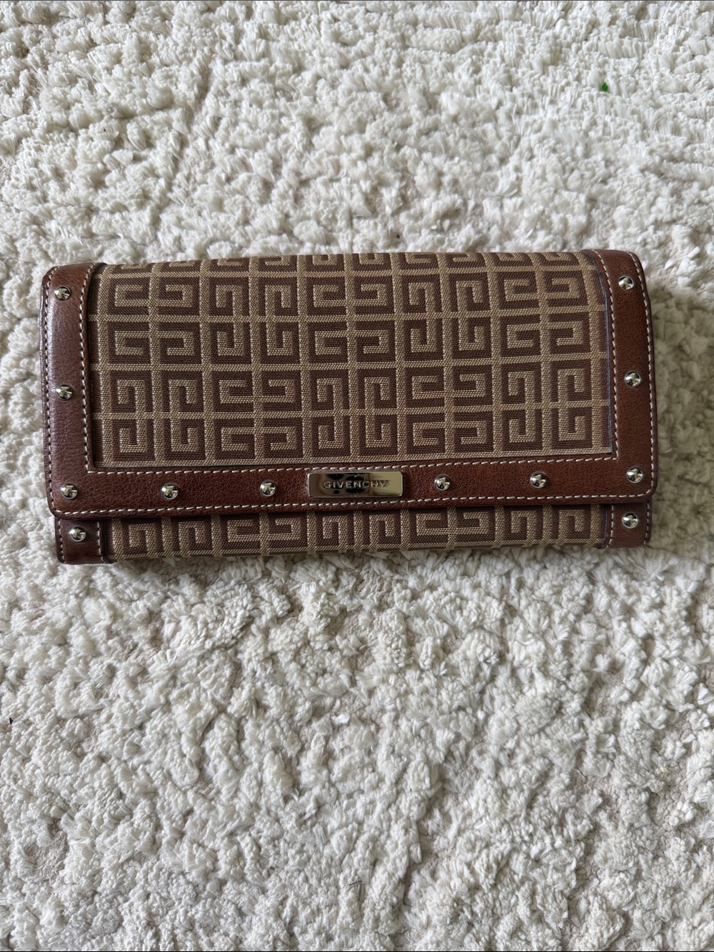 Givenchy Brown Monogram Stud-Trim Continental Wallet